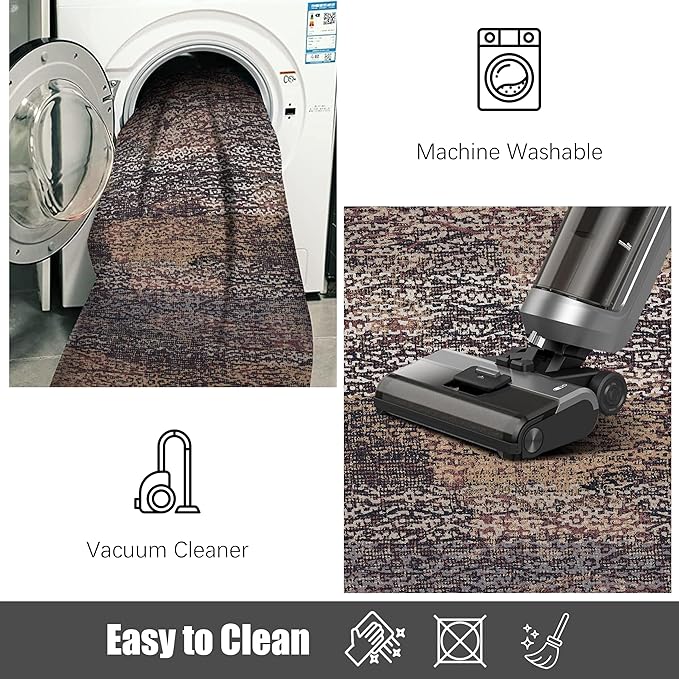 RUGSURE Washable Area Rug - 1/6 Thick - Stain & Water Resistant Non-Slip - Resistant Rug for Living Room, Bedroom, Nursery, Pet & Child Friendly, Vintage Charm Area Rugs (Rust, 5' x 7')