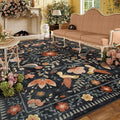 Moynesa Area Rugs 9x12 Black Folk Art Home Decor, Modern Transitional Aesthetic Floral Bird Medallion Carpet for for Living Room Bedroom Dining Room,Non-Slip Washable Floor Protection