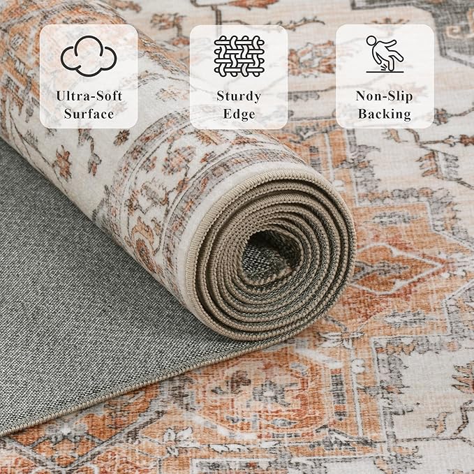 9x12 Large Area Rugs for Living Room Ultra-Soft Washable Rug Vintage Distressed Non-Slip Low Pile Stain Resistant Carpet for Bedroom Dining Room Kitchen Office