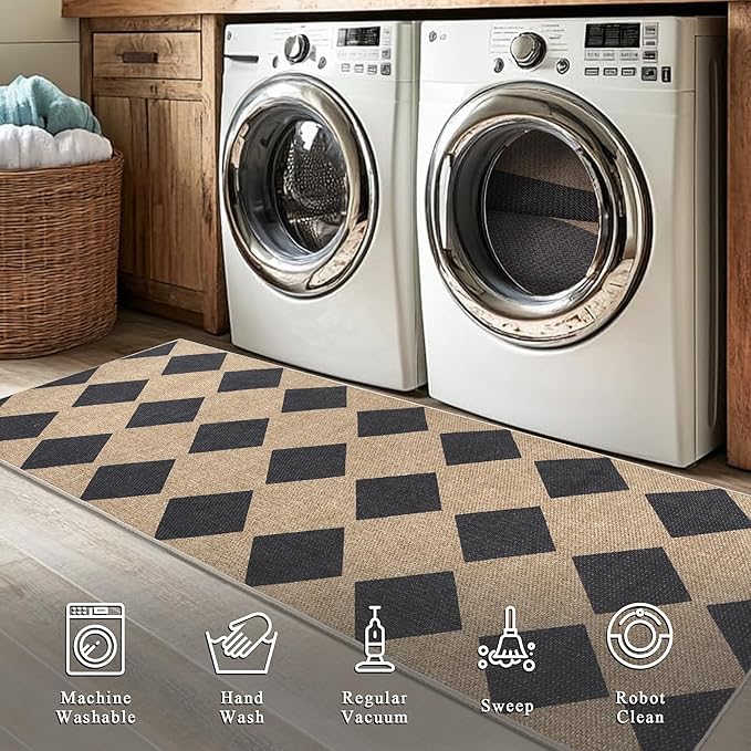 Checkered Easy Jute Rug 3x5 Outdoor Entryway Rug Washable Area Rugs for Living Room Bedroom Non Slip Neutral Farmhouse Indoor Outdoor Carpet for Backyard Patio Office