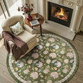 jinchan Elora 5ft Floral Round Rug for Entryway Washable Kitchen Rug Vintage Romance Design Non Slip Indoor Doormat Lightweight Low-Profile Throw Carpet for Living Room Dining Room Bedroom, Green