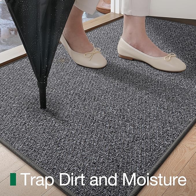 LUMI Ultra Thin Indoor Door Mat for Entrance 36"x56", Non Slip Entryway Mat, Low Profile Doormat, Unique Herringbone Design Carpet for Inside, Patio, Porch, Dark Gray