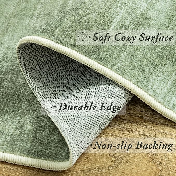 Olive Green Rug 2x3 Modern Abstract Neutral Area Rug for Entryway Indoor Loden Green Low Pile Floor Carpet with Non Slip Washable Small Rugs for Bathroom Kitchen 2 x 3