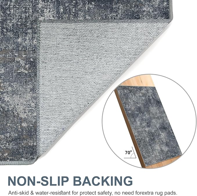 Bavni 6x9 Area Rugs Machine Washable Rug for Living Room, Modern Printed Rug Indoor Soft Area Rug for Bedroom Dining Room, Ultra-Thin Low Pile Carpet with Non Slip Rubber Backing, Dark Gray
