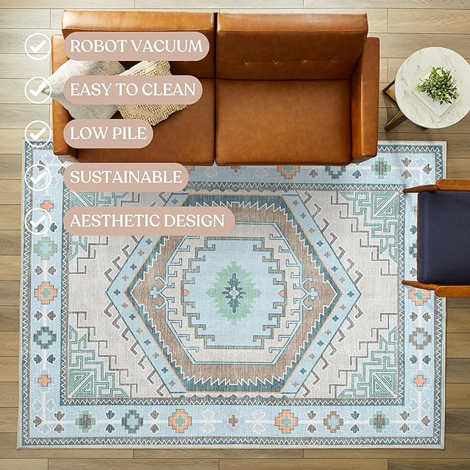 Fame Living Washable Area Rug. Modern Farmhouse. Vintage. Turkish. Bohemian. Distressed. Oriental. Traditional. Rugs for Living Room. Dining. Bedroom. Office. Entryway. Foyer. (856GG, 2'5" x 4'9")