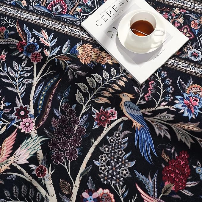Rugcomf Runner Rug 2x6 Vibrant Tree of Life-Patterned Vintage Kitchen Rugs Non Slip Washable Soft Carpet Runner for Laundry Bedroom Bathroom, Black