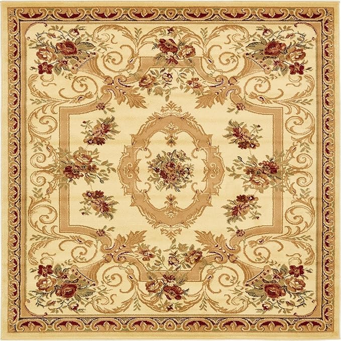 Rugs.com Chateau Collection Rug – 6 Ft Square Cream Medium Rug Perfect for Living Rooms, Kitchens, Entryways