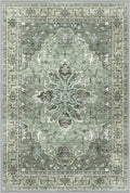 Area Rugs Square 7ft Washable Non-Slip, Floral Vintage Distress Print Pattern Medallion Carpet for Living Room Bedroom Dining Room, Dark Green Gray