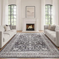 Black Rug Living Room Rugs: 7x9 Washable Boho Large Vintage Moody Soft Stain Resistant Oriental Farmhouse Non-Slip Indoor Floor Carpet for Bedroom Playroom Office Dining Room Retro Home Decor