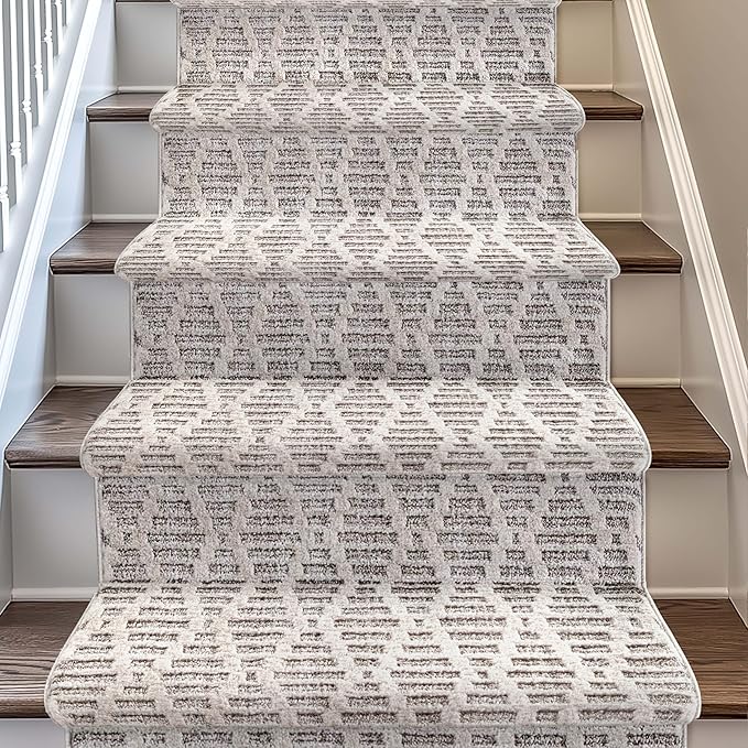 Well Woven Custom Size Hallway & Stair Runner- Harlow Babylon Taupe 31 Inches Wide x 12 Feet Long Runner (31" x 12') Runner Rug - Moroccan Diamond Pattern, Ultra-Soft, Easy-Clean
