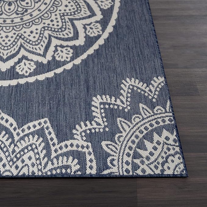 CAMILSON Outdoor Rug 6x9 Modern Area Rugs for Indoor and Outdoor Patios and Porches - Waterproof, Washable, Non-Shedding, Easy-to-Clean Outside Carpet (6 x 9, Medallion - Blue/White)