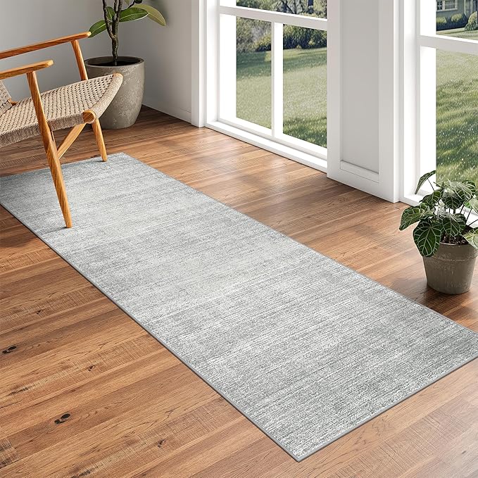 Art&Tuft Non-Slip Runner Rug - 3x5 Runner Rug Washable Low-Pile Rugs Runners, Soft Distressed Carpet Runner for Bedroom Bathroom Kitchen Laundry Living Room, Grey