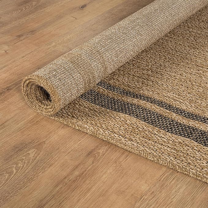 Beverly Rug Easy Jute Bordered Rug 10x14 Washable Large Indoor Outdoor Area Rugs for Living Dining Room Patio Office Stain Resistant Non Shedding Casual Indoor Outside Carpet 10 x 14 Natural