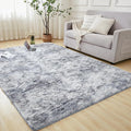 Andency 8x10 Area Rugs for Living Room, Upgrade Non-Slip Fluffy Soft Large Shag Bedroom Carpet, Tie-Dyed Light Grey Big Indoor Thick Nursery Rug for Kids Dorm Home Decor Aesthetic