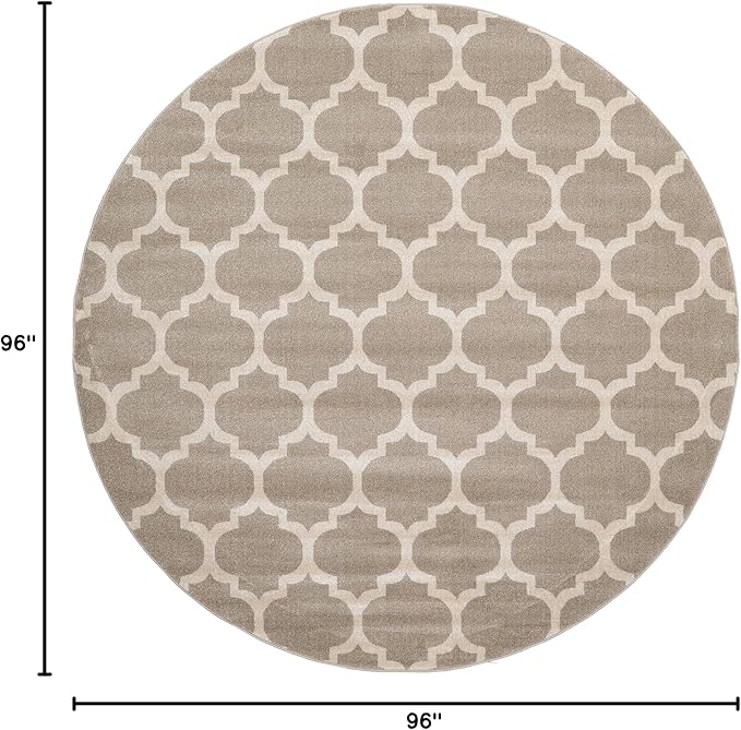 Rugs.com Lattice Collection Rug – 8 Ft Round Light Brown Medium Rug Perfect for Kitchens, Dining Rooms