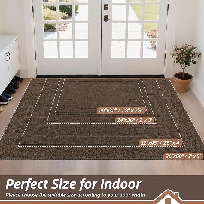 BEQHAUSE Door Mat 36" x 60", Non-Slip Door Mats Indoor Entryway Rugs Washable Low-Profile Absorbent and Stain Resist Floor Mats, Dog Door Mat for Front Back Door, Muddy Wet Shoes & Paws, Brown