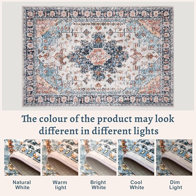 Tangsoo 3x8 Runner Rug for Hallway Long Washable Hallway Runner Rugs, Non Slip Vintage Soft Low Pile Rug Runner, Indoor Oriental 8ft Carpet Runners for Kitchen Bedroom Entryway Living Room Blue/Orange