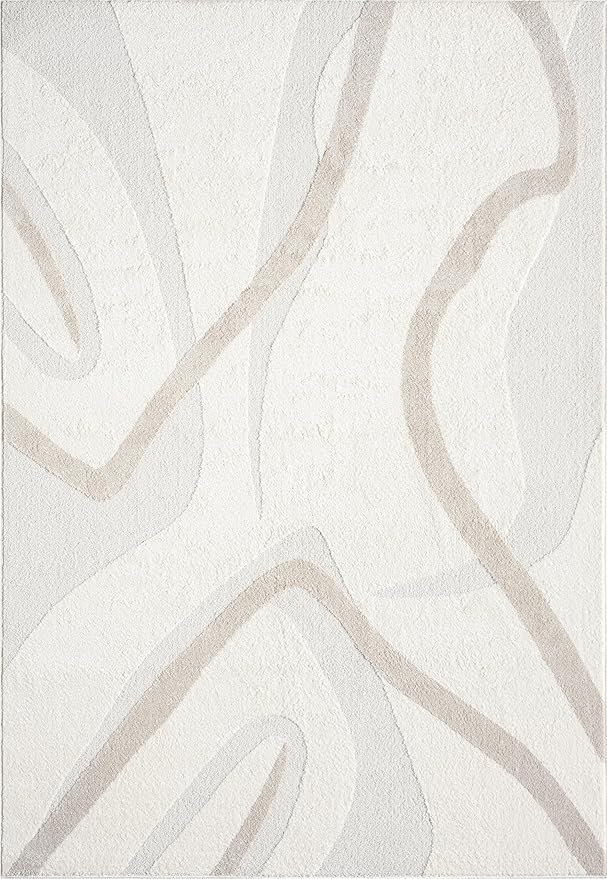 Abani Nomad Cream & Beige Area Rug 4' x 6' for Living Room, Bedroom - Chic Abstract Pattern - Durable & Easy to Clean