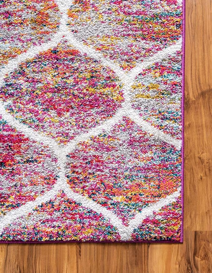 Rugs.com Lattice Frieze Collection Rug – 2' 7 x 12' Runner Multi Medium Rug Perfect for Living Rooms, Large Dining Rooms, Open Floorplans