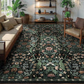 8x10 Washable Area Rug for Living Room, Large Vintage Black Floral Rugs, Soft Non-Slip Stain Resistant Boho Lightweight Carpet for Bedroom Dining Room Nursery Home Office