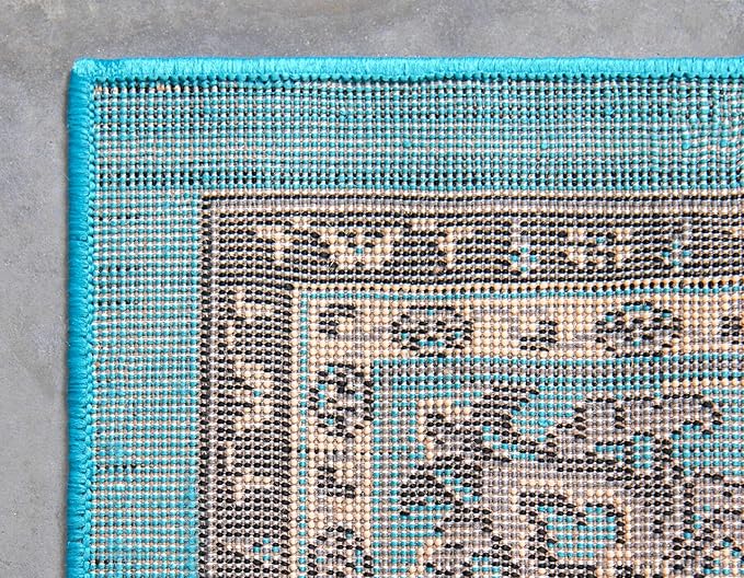 Unique Loom Sialk Hill Collection Area Rug - Washington (9' 10" x 13' 1" Rectangle Turquoise/Black)