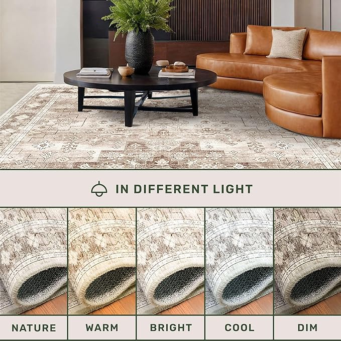 Beige Washable 2'6"x8' Wide Hallway Runners, Kitchen Runner Rug, Non-Slip & Stain Resistant Long Floor Rug, Neutral Boho Floral Decor (2'6"x8' Beige/Latte)