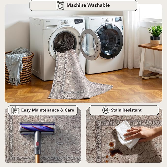 Kuden 2x3 Small Rug, Machine Washable, Non-Slip Backing, Vintage Style, Soft, Low Pile, Area Rugs for Entryway Kitchen Indoor Entrance