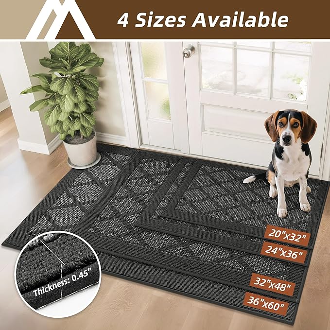 COSY HOMEER Non-Slip Door Mat 32"x48", Entryway Rugs Low Profile Absorbent Dirt Trapper Doormat for Front Entrance, Washable Polypropylene Entry Mat (Dark Grey)