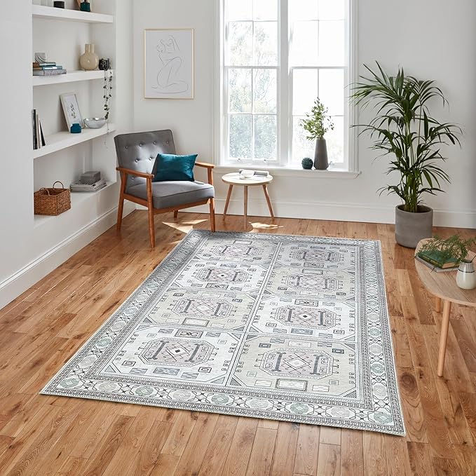 Fame Living Faded Oushak Rug, Turkish Vintage Floral Pastel Large Oversized Area Rugs for Living Room Dining Bedroom Kitchen Bathroom Nursery (848BrCr, 7'5" x 9'8")