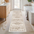 Boho Long Bathroom Runner Rug 24 x 72 Washable Non Slip - Soft Stain Reistant Rugs for Kitchen, Laundry Room, Hallway Runner - Neutral Floral Design Décor (2x6 Beige/Latte)