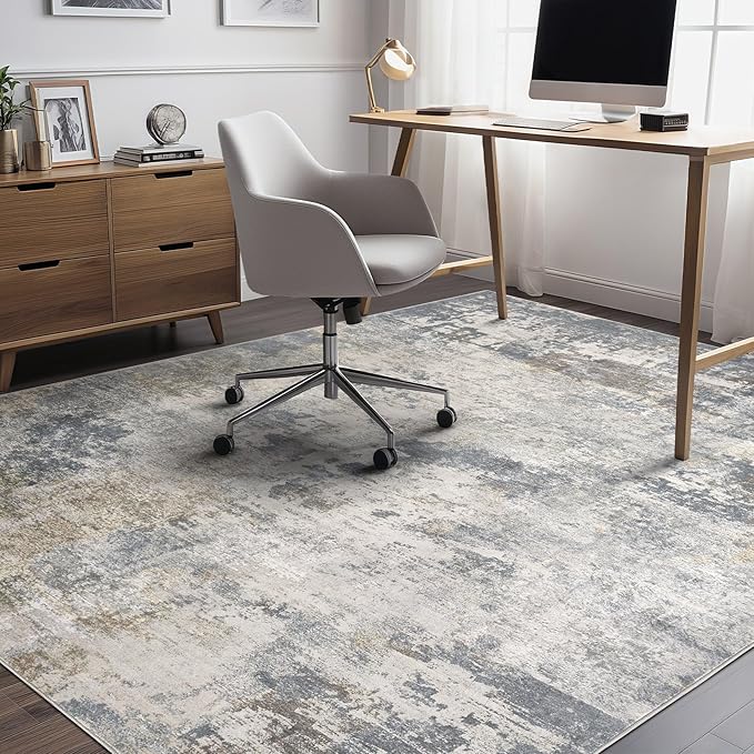 6x9 Area Rug Living Room Rugs - Washable Neutral Modern Abstract Soft Thin Large Rug Indoor Floor No Slip Rug Carpet for Bedroom Under Dining Table Home Office Decor - Blue Grey