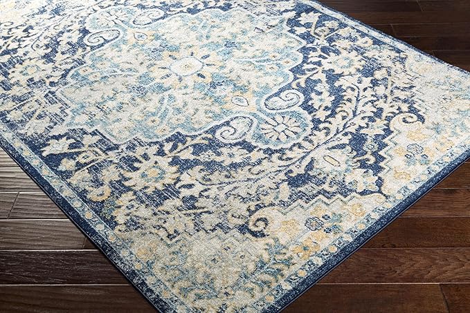Livabliss Area Rugs - 7x9 Odelia Vintage Boho Blue Aqua Slate Area Rug for Living Room Bedroom - Floral Medallion Stain Resistant Carpet for Kitchen, Nursery, Office (6'7" x 9')