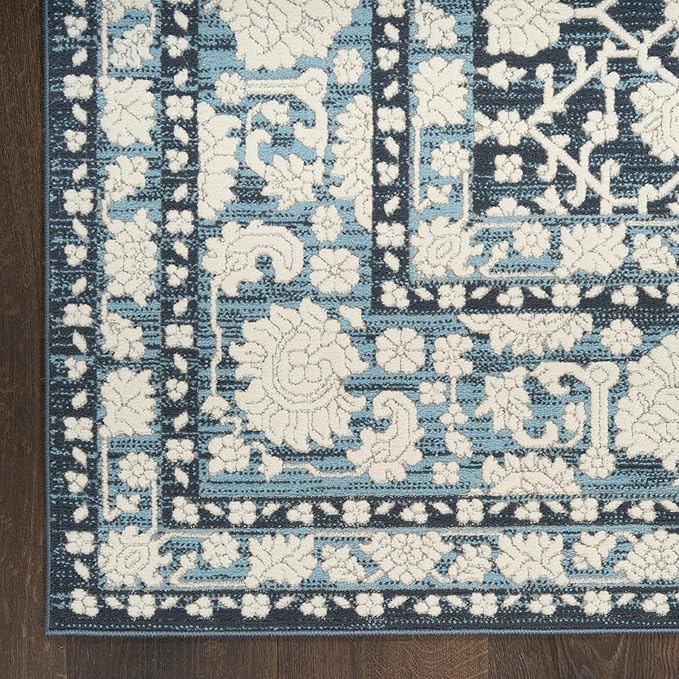 Nourison Home Grace Blue 5'3" x 7'3" Area Rug - Easy Clean, Non Shedding, Bed Room, Living Room, Dining Room, Kitchen (5' x 7')