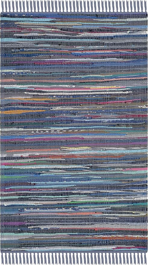 SAFAVIEH Rag Rug Collection Accent Rug - 2'3" x 5', Purple & Multi, Handmade Boho Stripe Cotton, Ideal for High Traffic Areas in Entryway, Living Room, Bedroom (RAR121D)