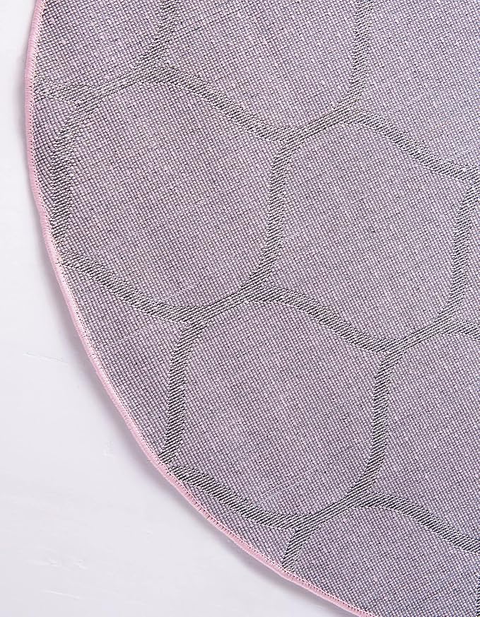Rugs.com Lattice Frieze Collection Rug – 6' Round Light Pink Medium Rug Perfect for Kitchens, Dining Rooms
