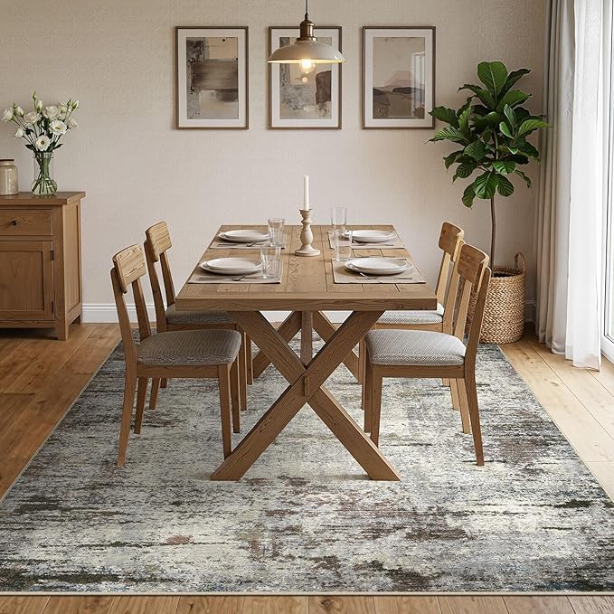 Area Rug Living Room Rugs - 6x9 Washable Large Soft Indoor Neutral Modern Abstract Low Pile Rug Carpet for Bedroom Dining Room Farmhouse Home Office - Brown Rust