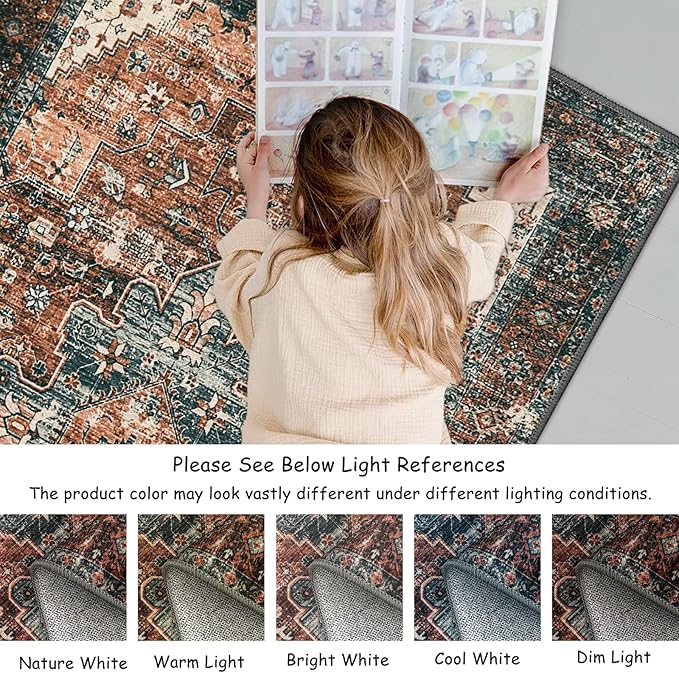 Moynesa Washable Rug Runners for Hallways, Boho 2'6"x8' Runner Rug Non-Slip Ultra-Thin, Long Vintage Oriental Medallion Carpet Runner for Laundry Bedroom Kitchen Bathroom