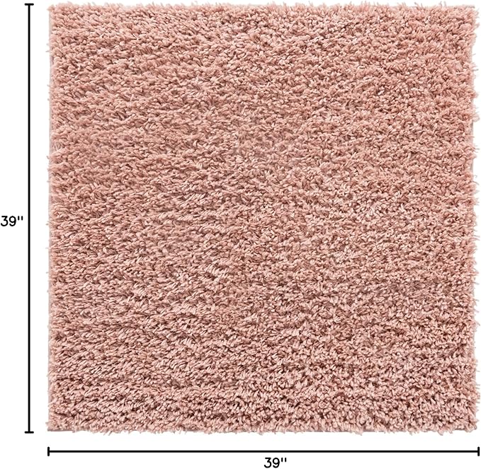 Unique Loom Davos Shag Collection Area Rug - Solid (3' 3" Square, Dusty Rose)