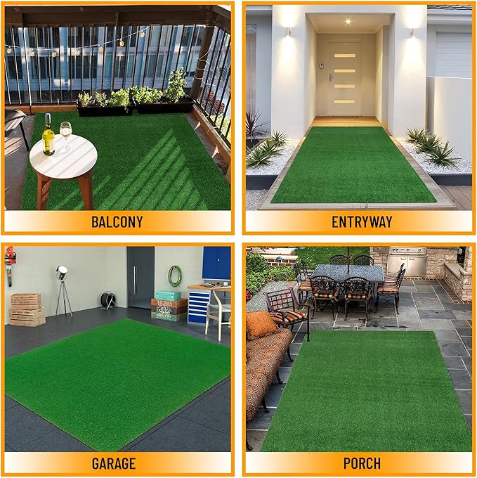 Ottomanson Artificial Grass Turf 7'10" x 52' Indoor Outdoor Faux Grass Rug with Drainage Holes, Customizable with Extra Long Size Options, Perfect for Patio Lawn Balcony Weddings Photoshoot Backdrop