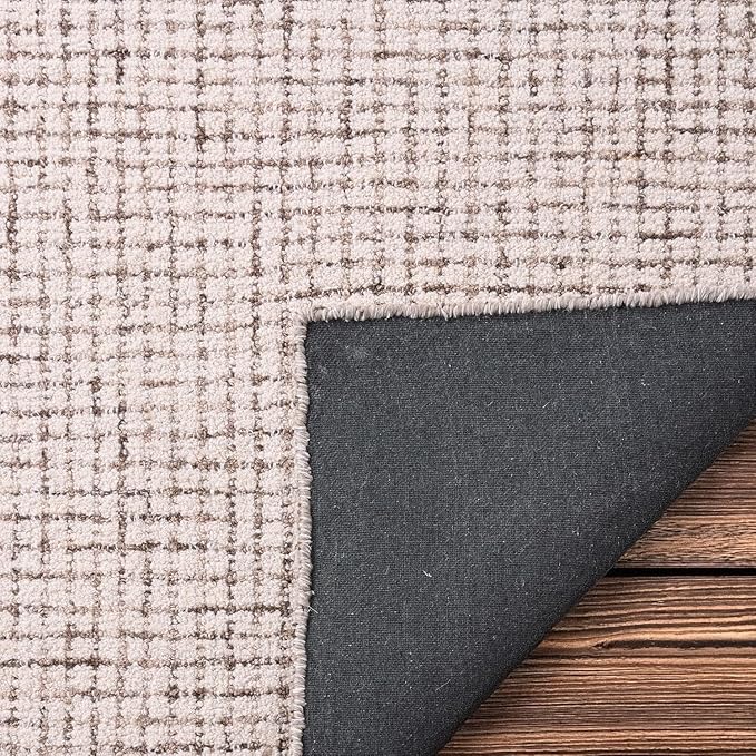 Hand-Tufted 100% Wool Pile Area Rug – Geometric Textured Grid Check Pattern – Thick and Durable Floor Carpet for Bedroom, Living Room, Kids Room, and Dining Area (Ivory-Brown, 6' Round)