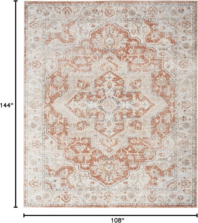 Nourison Home Astra Machine Washable Traditional Gold/Multicolor 9' x 12' Area Rug, Easy Clean, Non Shedding, Bed Room, Living Room, Dining Room, Kitchen (9x12)