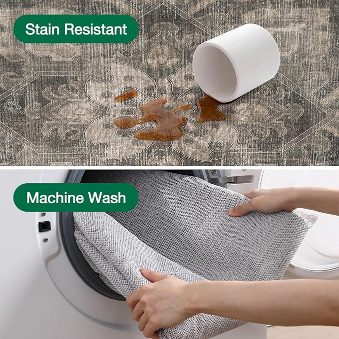 LUMI Washable Area Rug 8x10 for Living Room, Ultra Soft Stain Resistant Carpet with Non Slip Rubber Backing, Non-Shedding Low Pile Rugs for Bedroom, Dining Room, Indoor, Office