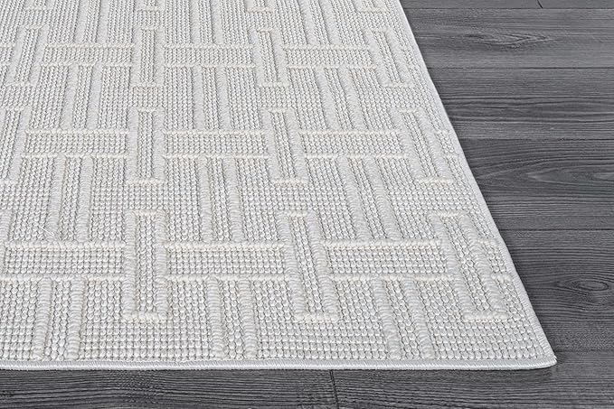 Micro Loop Indoor Rug White 8x10 Boho Geometric Neutral Area Rugs for Living Room Soft Luxury Modern Low and High Pile Durable Stain Resistant Non-Shedding Indoor Area Carpet 8 x 10