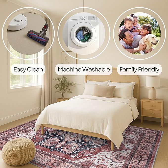 Fame Rugs Turkish Rug. Washable Vintage Oriental Antique Inspired Traditional Doormat Small Modern Area Rugs Luxury Entryway Entry Bedroom Bathroom Kitchen (404RR, 2' x 3')