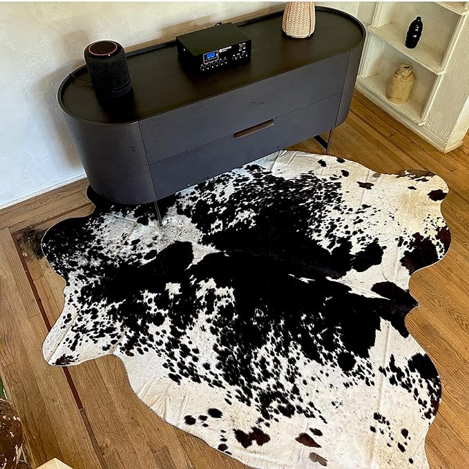 Genuine Cowhide Rug - Natural Leather Hide Rugs for Living Room & Area Rug for Bedroom - Real Cowhides Rug for Rustic Home Decor - Black Speckled Cowhide Rugs Collection