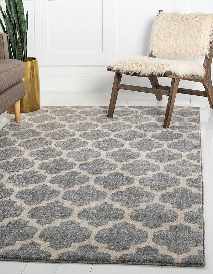 Rugs.com Lattice Collection Rug – 9' x 12' Light Gray Medium Rug Perfect for Living Rooms, Large Dining Rooms, Open Floorplans