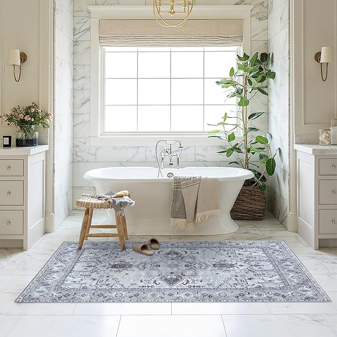 Washable Area Rug. Modern Farmhouse. Vintage. Turkish. Bohemian. Distressed. Oriental. Traditional. Rugs for Living Room. Dining. Bedroom. Office. Entryway. Foyer. (861GG, 9'5" x 14')