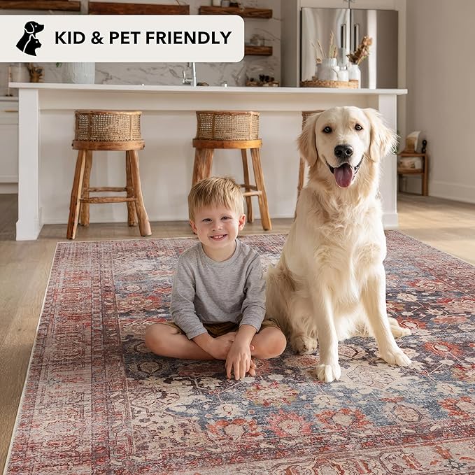 Kuden 3x5 Small Rug, Machine Washable, Non-Slip Backing, Vintage Style, Soft, Low Pile, Area Rugs for Entryway Kitchen Indoor Entrance
