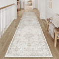 2x10 Washable Vintage Runner Rug for Living Room Bedroom Beige Grey Soft Tranditional Non Slip Runner Rug Lightweight Floral Low Pile Distressed Carpet Hallway Kitchen Bathroom Bedroom