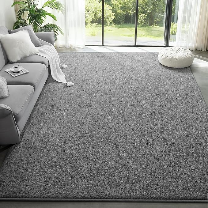 Modern Large Area Rug for Bedroom Living Room, 4x6 Feet Grey Thickened Memory Foam Washable Rugs, Non-Slip Soft Minimalist Solid Indoor Carpets for Boys Girls Nursery Room Décor